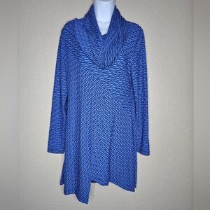 Ali‎ Miles Top Womens Medium Blue Striped Cowl Neck Long Sleeves Tunic Stretch